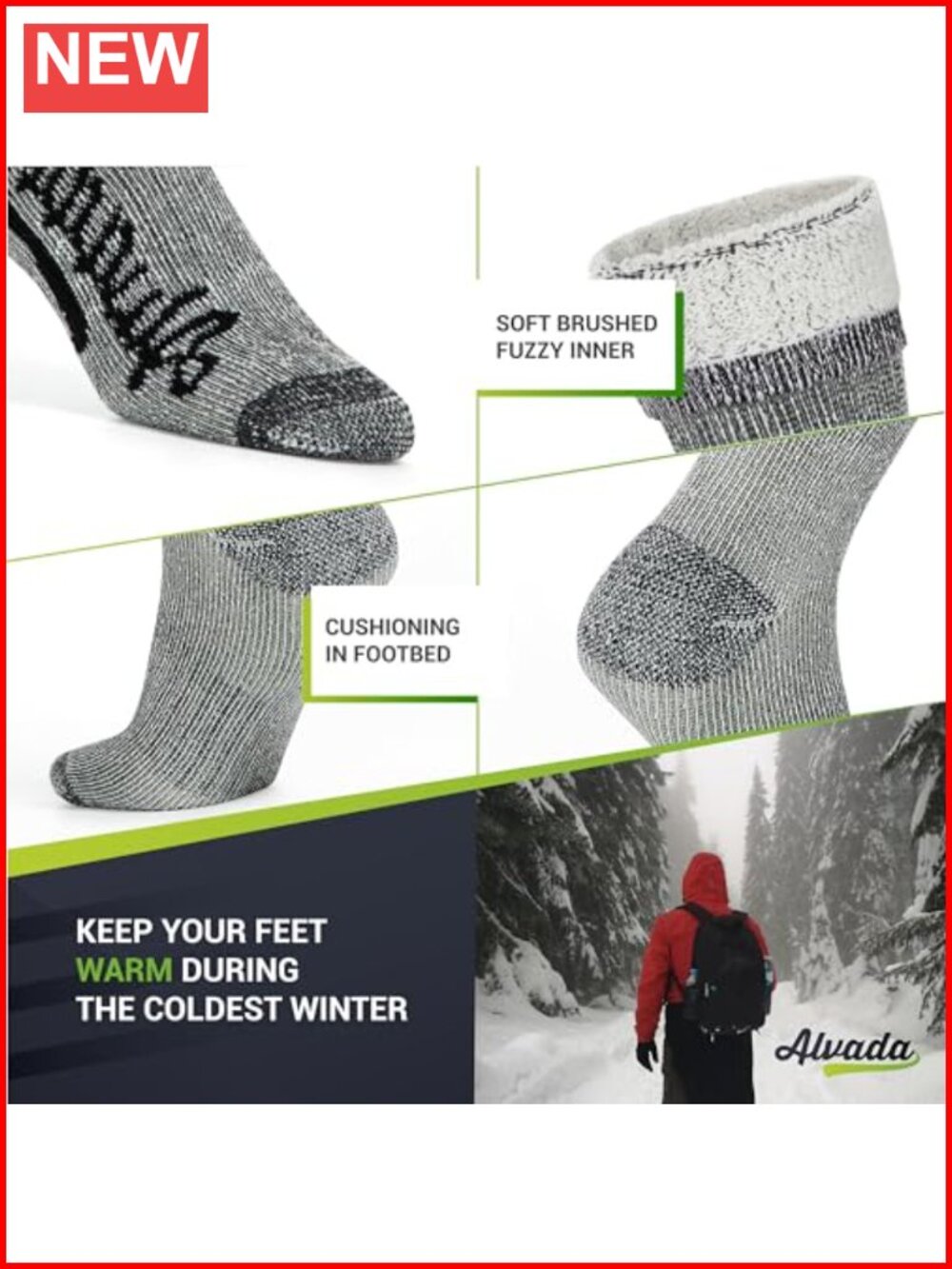 Merino Wool Crew Socks Thermal Warm Winter Work Hiking Running 3 Pairs - Picture 3 of 5